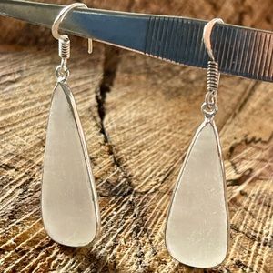 Teardrop Satin Spar Selenite Earrings 2”